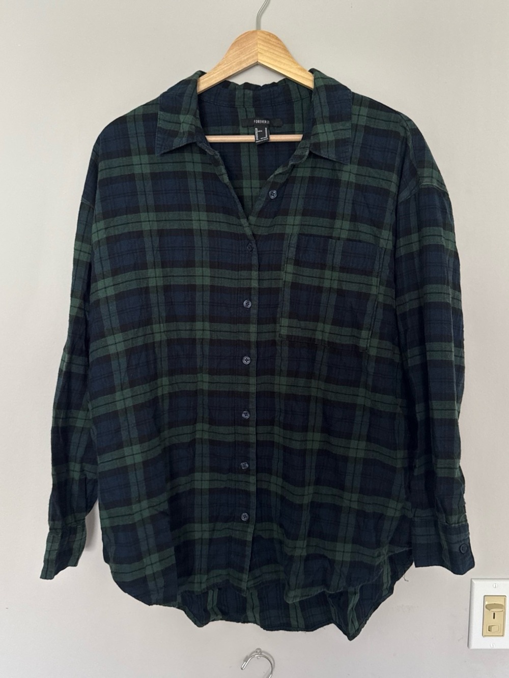 Forever 21 Navy and Green Plaid Button-Down Shirt